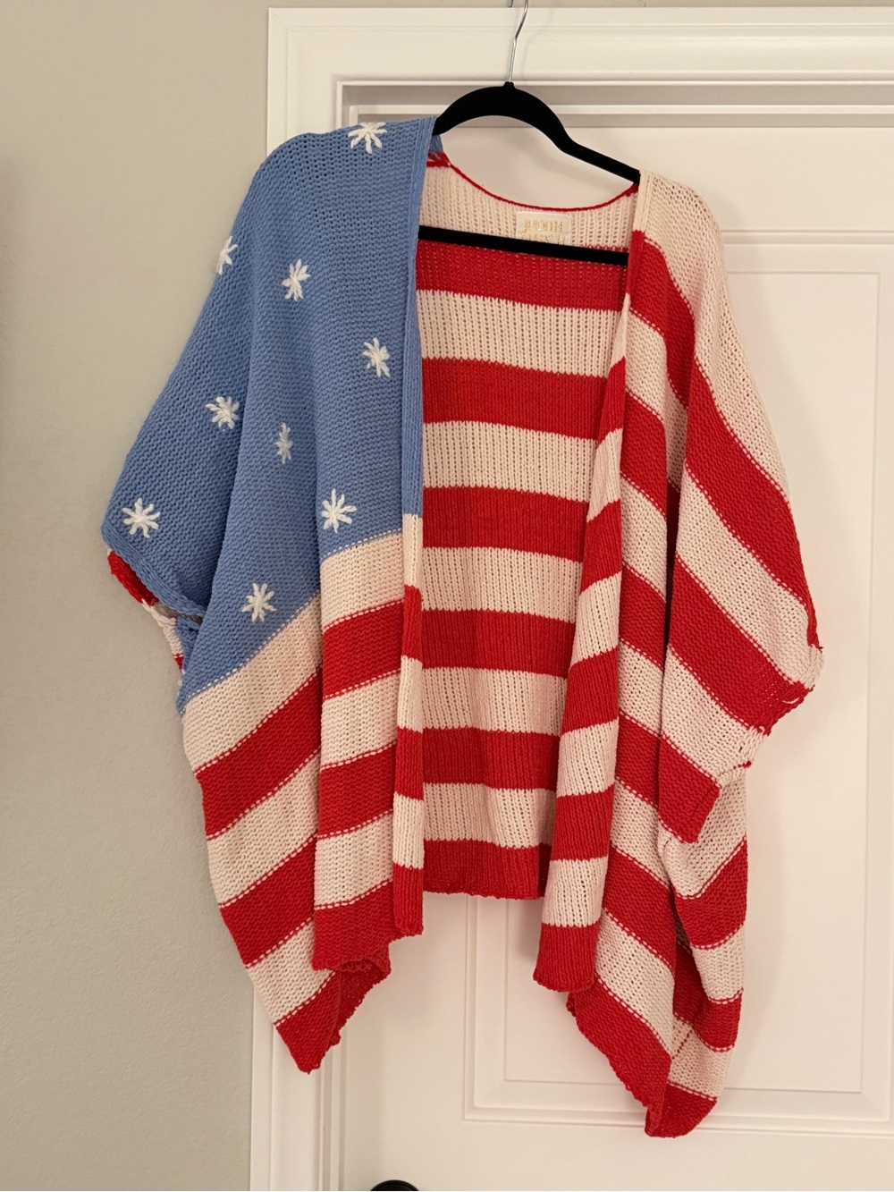 Judith March Red, White & Blue Striped Knit Open-Front Poncho